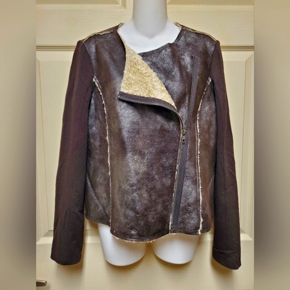 Ella Moss Womens Metallic Collarless Long Sleeve Side Zip Jacket Silver Size M - Picture 1 of 12